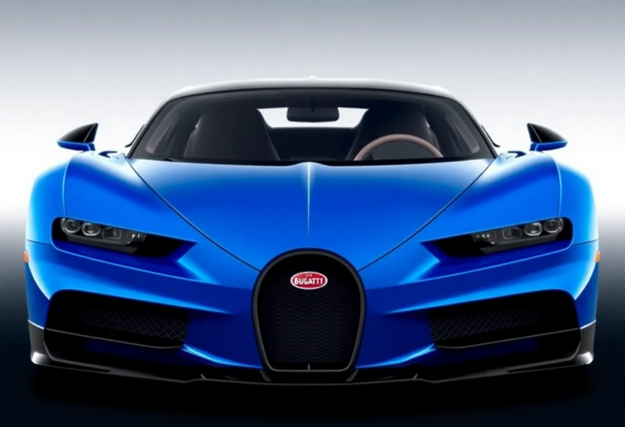 Bugatti Chiron, vue de face, bleu et noir